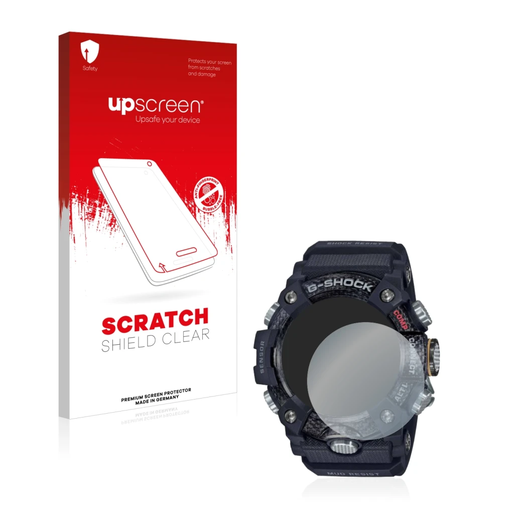 Front side of a product packaging with the brand logo upscreen. Next to it is the device Casio G-Shock Mudmaster GG-B100-1AER