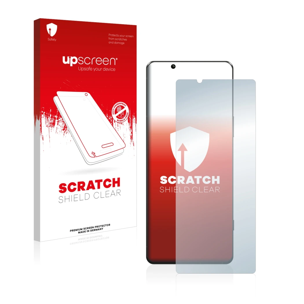 Front side of a product packaging with the brand logo upscreen. Next to it is the device Sony Xperia 5 IV shown with the corre