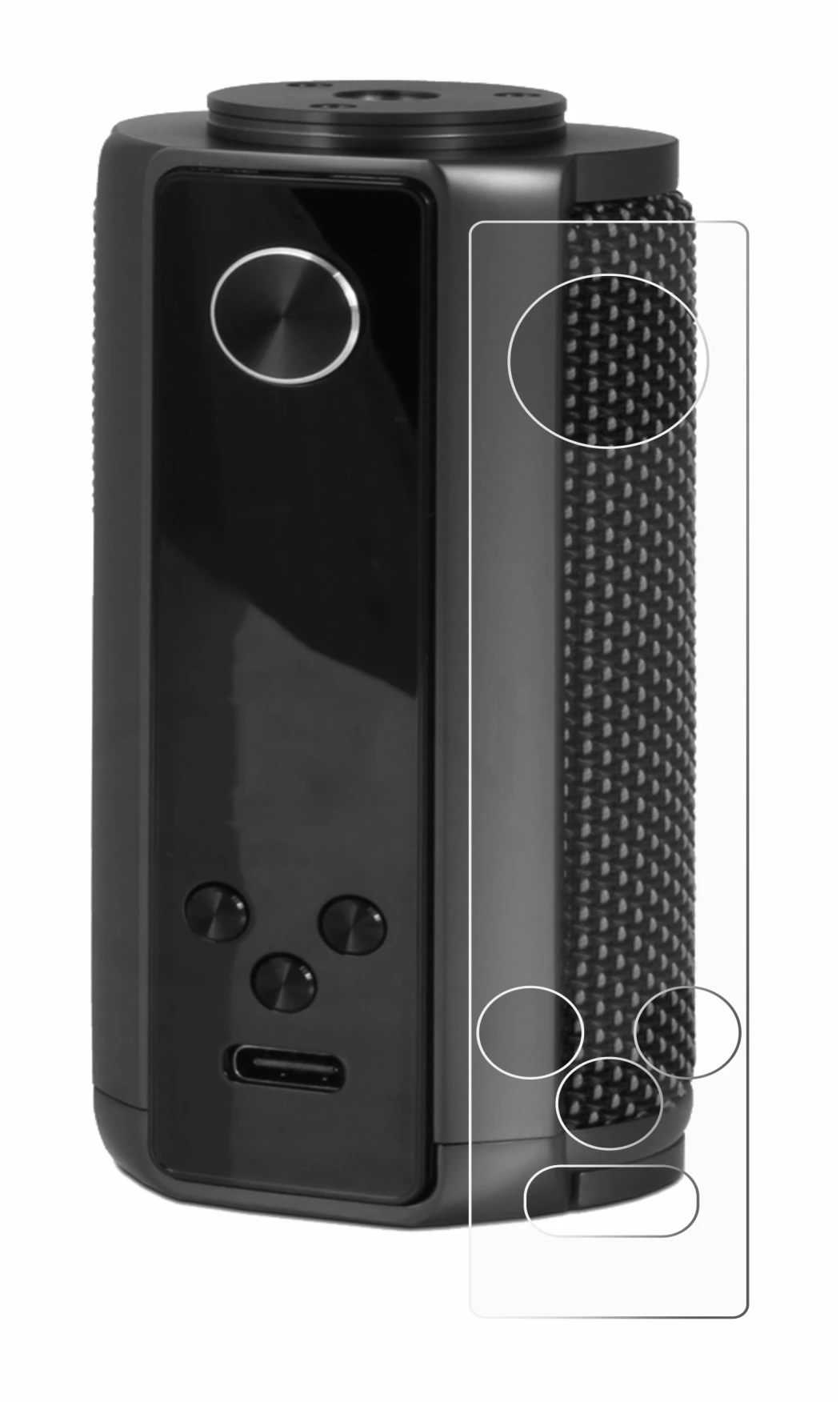 Image of the device Vaporesso Target 200 Mod with a wide variety of screen protectors.