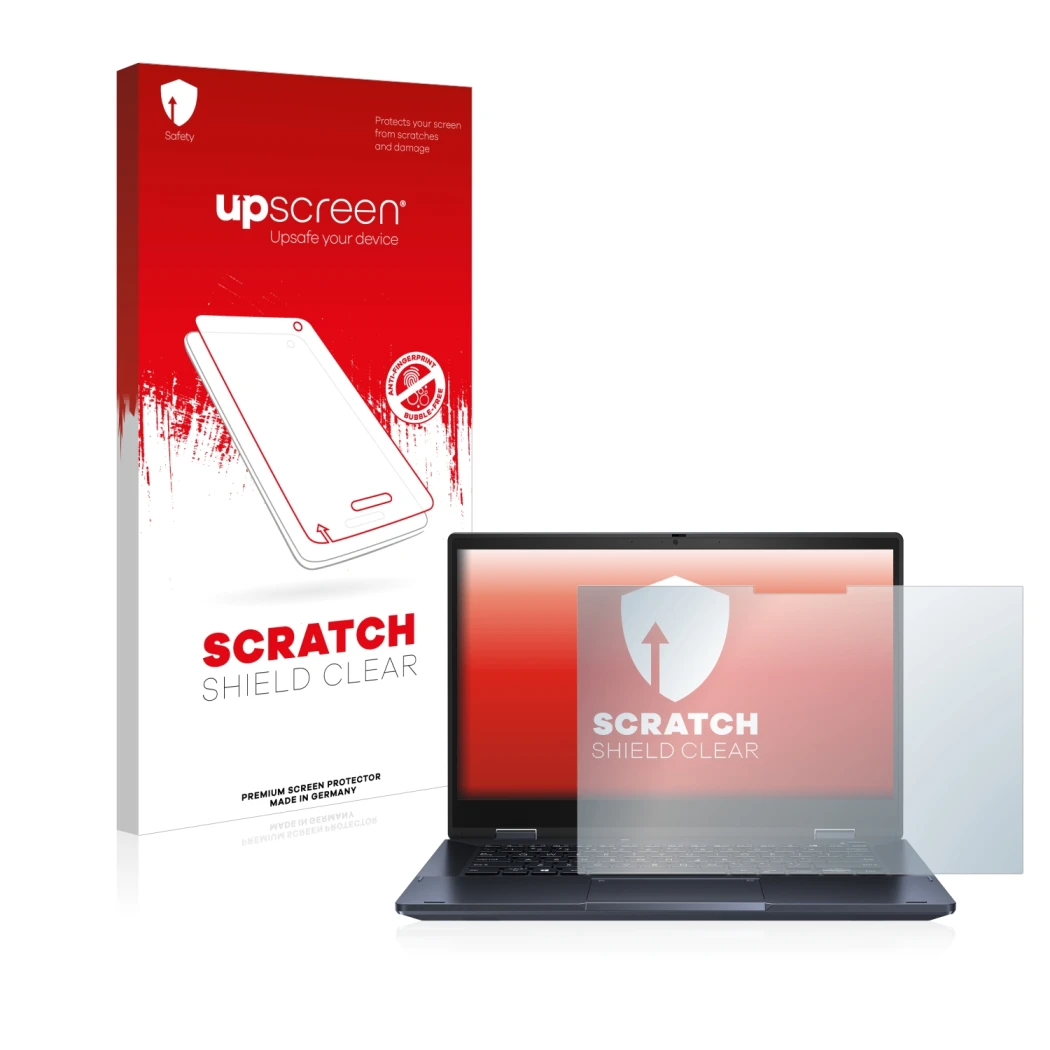 Front side of a product packaging with the brand logo upscreen. Next to it is the device ASUS ExpertBook B3 Flip B3402 shown w