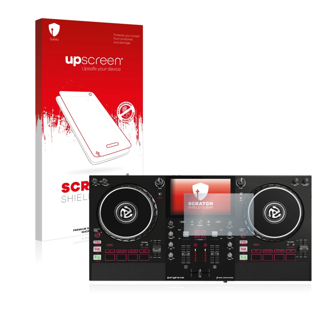 Front side of a product packaging with the brand logo upscreen. Next to it is the device Numark Mixstream Pro shown with the c