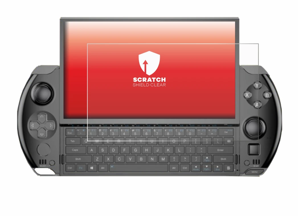 Image of the device GPD Win 4 with a wide variety of screen protectors.