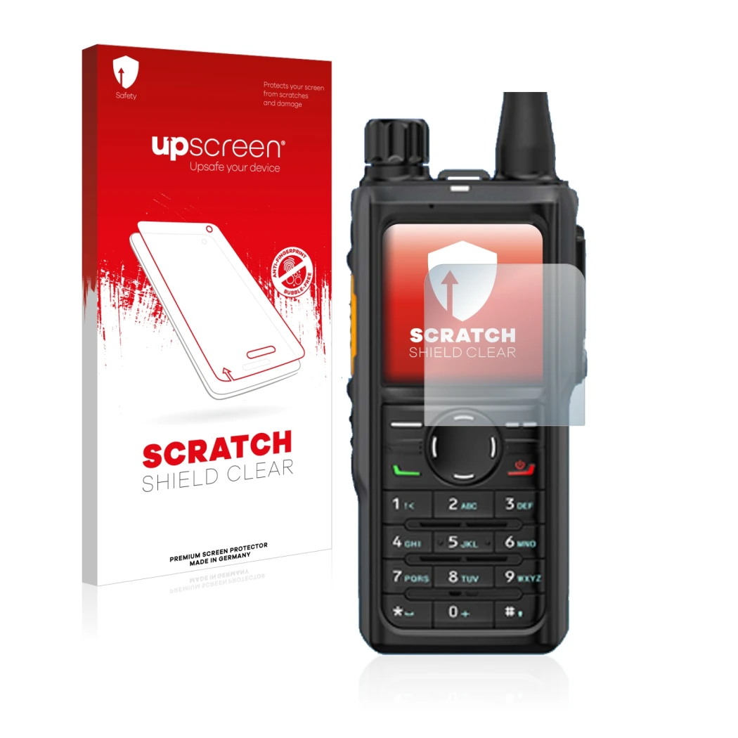 Front side of a product packaging with the brand logo upscreen. Next to it is the device Hytera HP 685 shown with the correspo