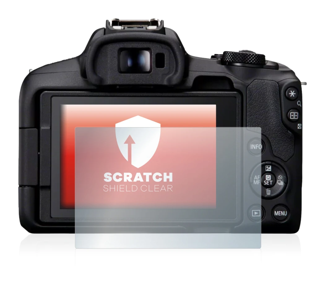 Image of the device Canon EOS R50 with a wide variety of screen protectors.