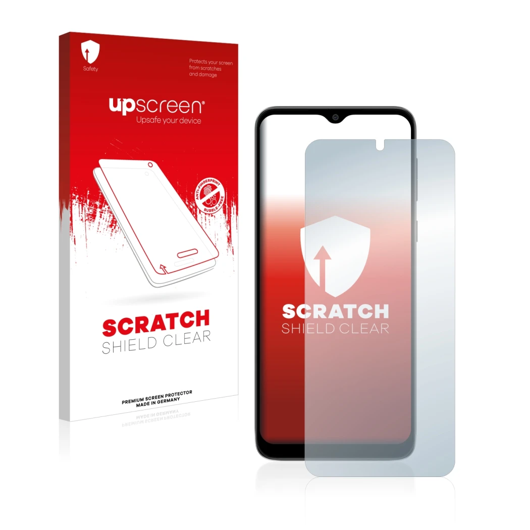 Front side of a product packaging with the brand logo upscreen. Next to it is the device Motorola Moto E13 shown with the corr
