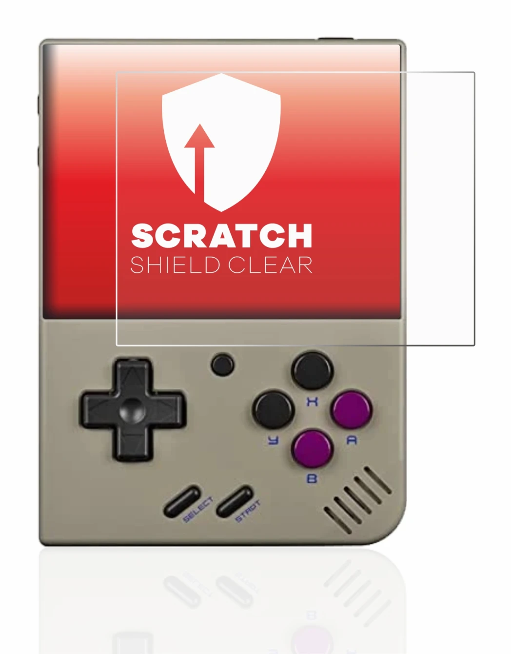 Image of the device Miyoo Mini Plus with a wide variety of screen protectors.