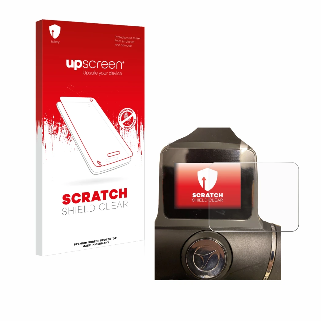 Front side of a product packaging with the brand logo upscreen. Next to it is the device Motocaddy M1 DHC Electric Trolley sho