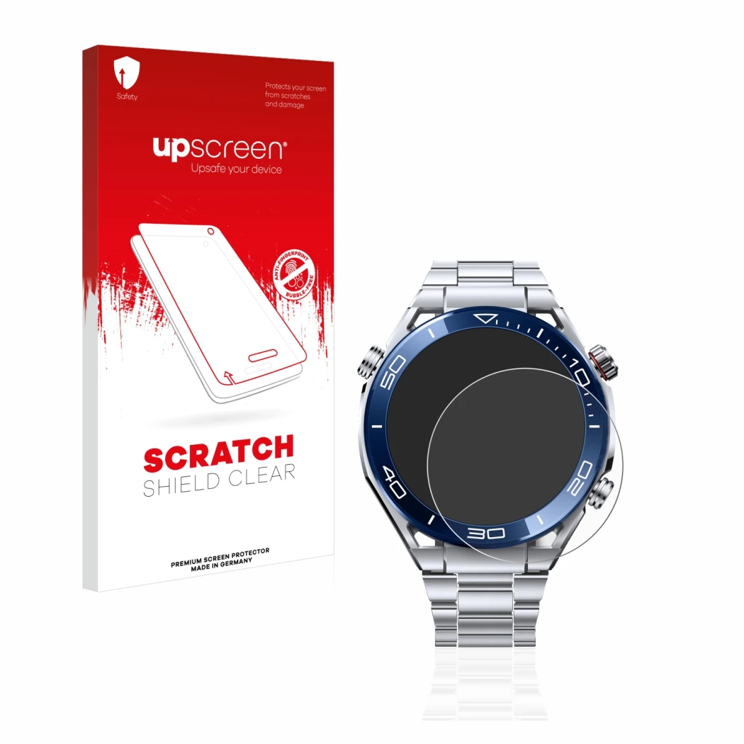 Front side of a product packaging with the brand logo upscreen. Next to it is the device Huawei Watch Ultimate (48.5 mm) shown