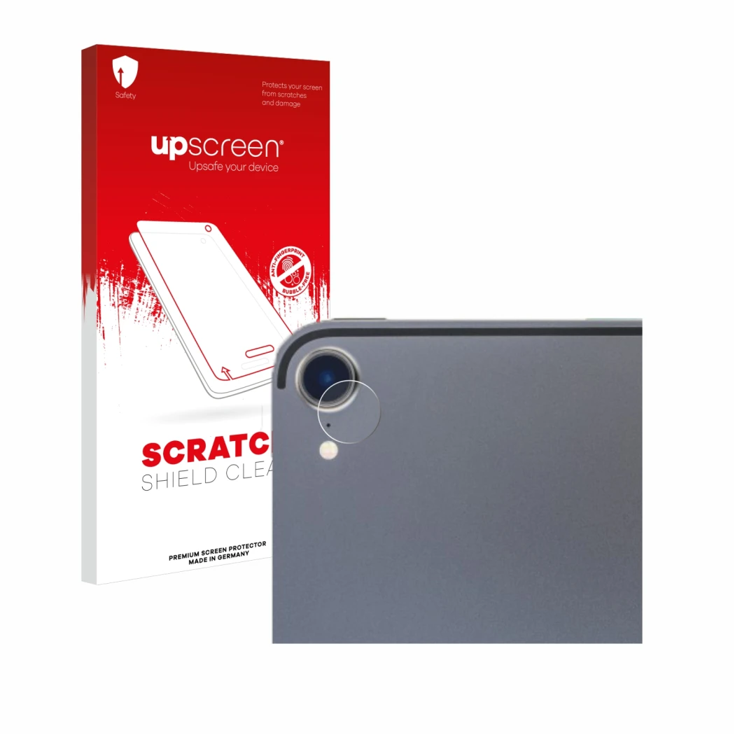 Front side of a product packaging with the brand logo upscreen. Next to it is the device Apple iPad Pro 12.9