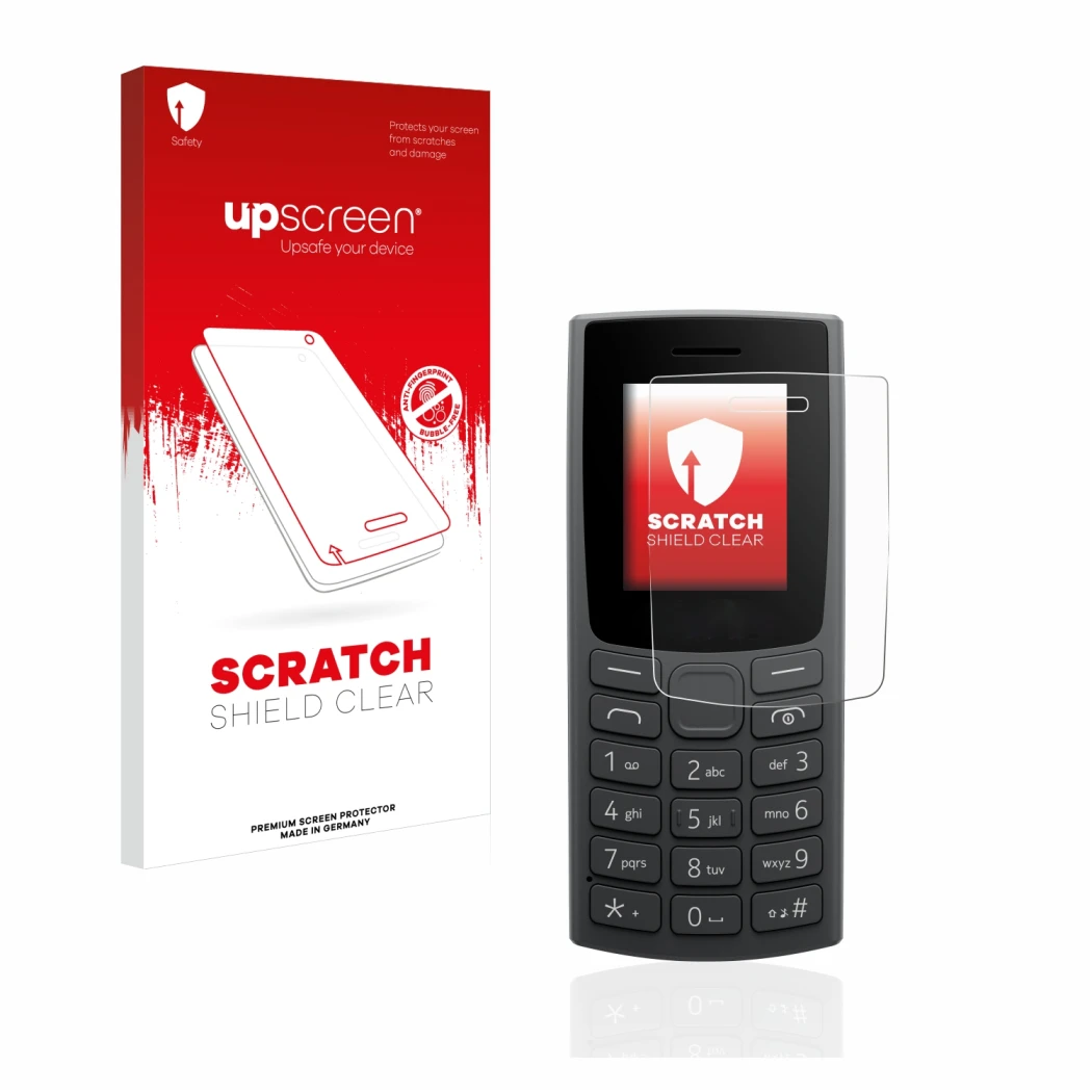 Front side of a product packaging with the brand logo upscreen. Next to it is the device Nokia 110 (2023) shown with the corre