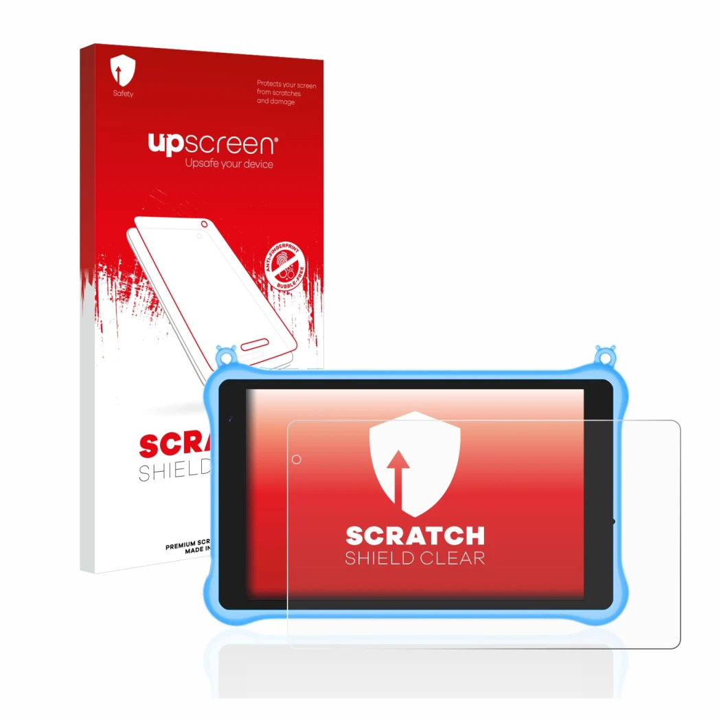 Front side of a product packaging with the brand logo upscreen. Next to it is the device Blackview Tab 5 Kids shown with the c