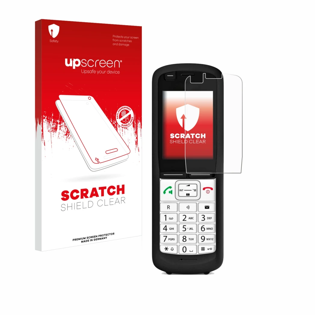 Front side of a product packaging with the brand logo upscreen. Next to it is the device Unify OpenScape DECT Phone R6 shown w