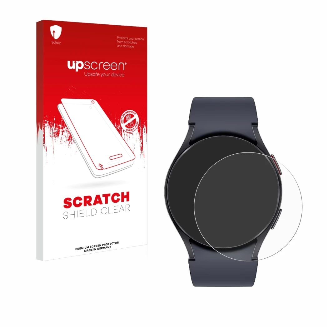 Front side of a product packaging with the brand logo upscreen. Next to it is the device Samsung Galaxy Watch 6 (44 mm) shown