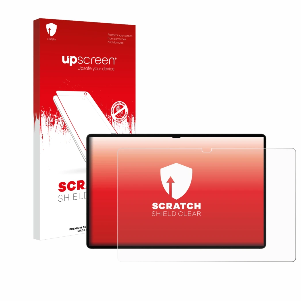 Front side of a product packaging with the brand logo upscreen. Next to it is the device Samsung Galaxy Tab S9 Ultra WiFi show