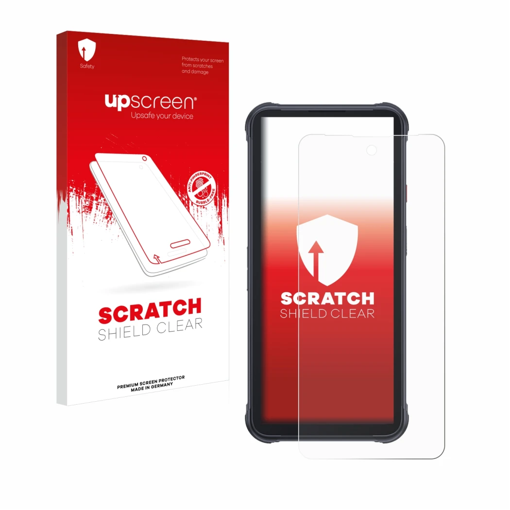 Front side of a product packaging with the brand logo upscreen. Next to it is the device Cubot King Kong Power shown with the 