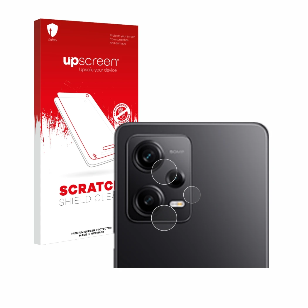 Front side of a product packaging with the brand logo upscreen. Next to it is the device Xiaomi Redmi Note 12 Pro 5G (ONLY Cam