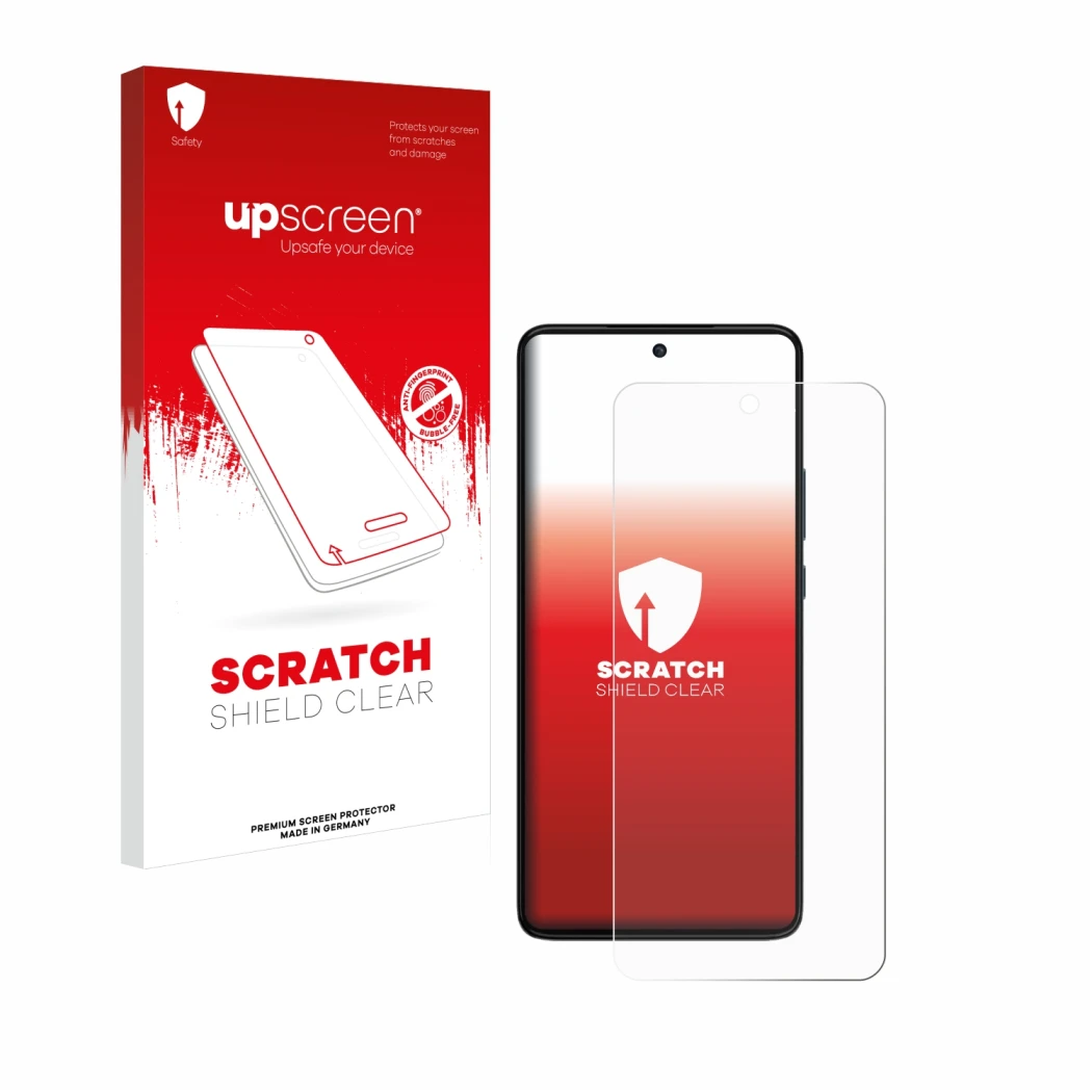 Front side of a product packaging with the brand logo upscreen. Next to it is the device Motorola Moto G84 shown with the corr