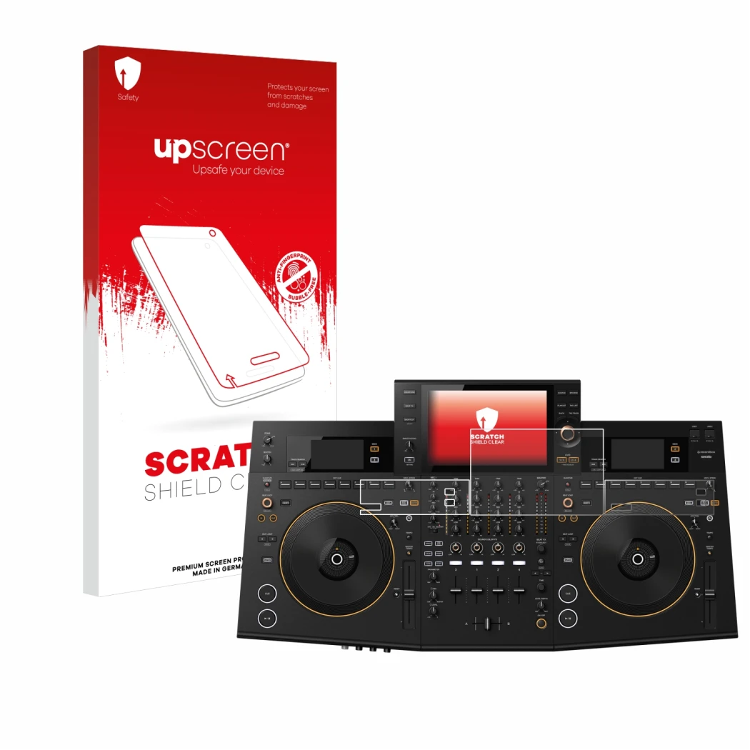 Front side of a product packaging with the brand logo upscreen. Next to it is the device Pioneer OPUS-QUAD shown with the corr