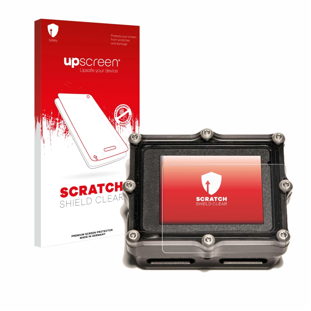 Front side of a product packaging with the brand logo upscreen. Next to it is the device Shearwater Petrel 2 dive computer sho
