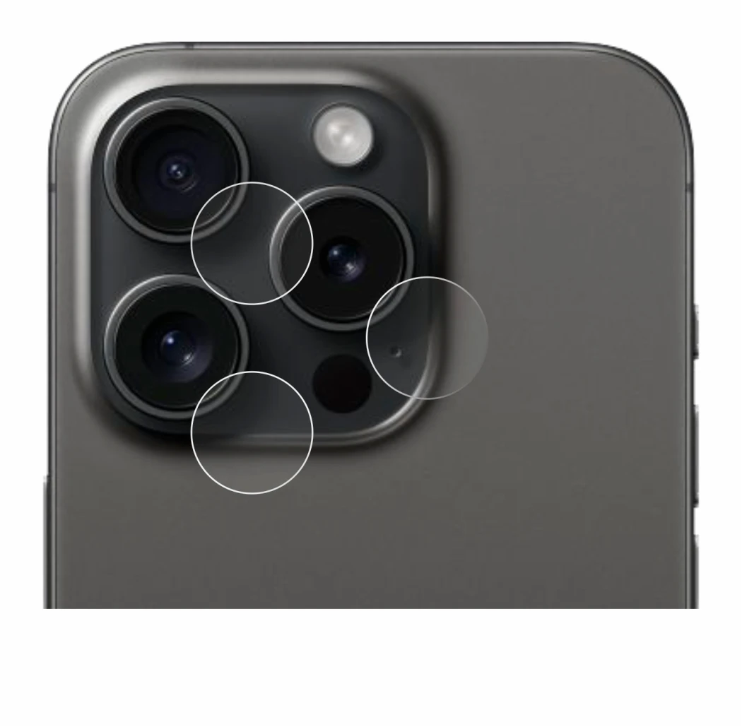 Image of the device Apple iPhone 15 Pro (ONLY Camera Lens) with a wide variety of screen protectors.