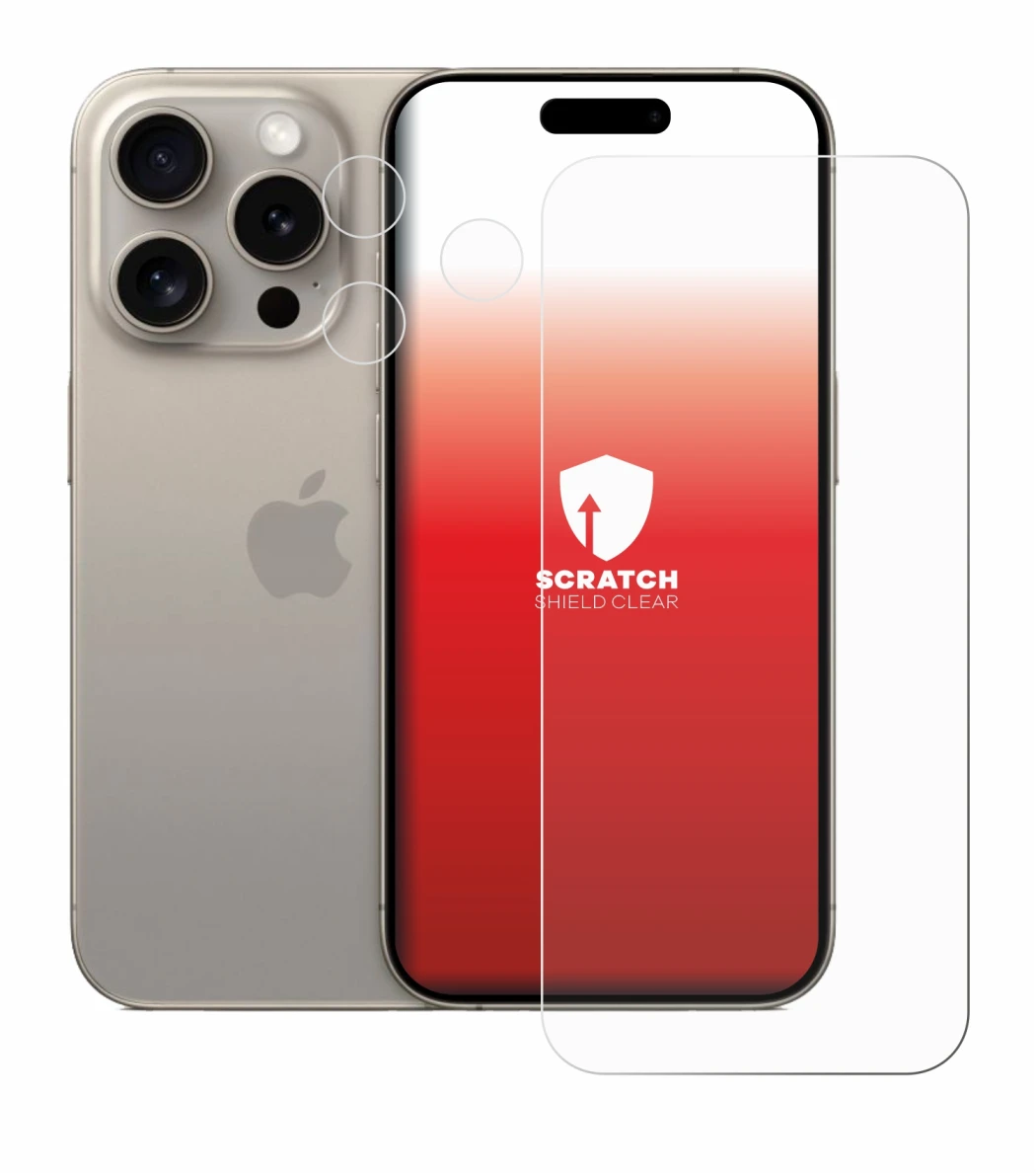 Image of the device Apple iPhone 15 Pro (Front+Camera) with a wide variety of screen protectors.