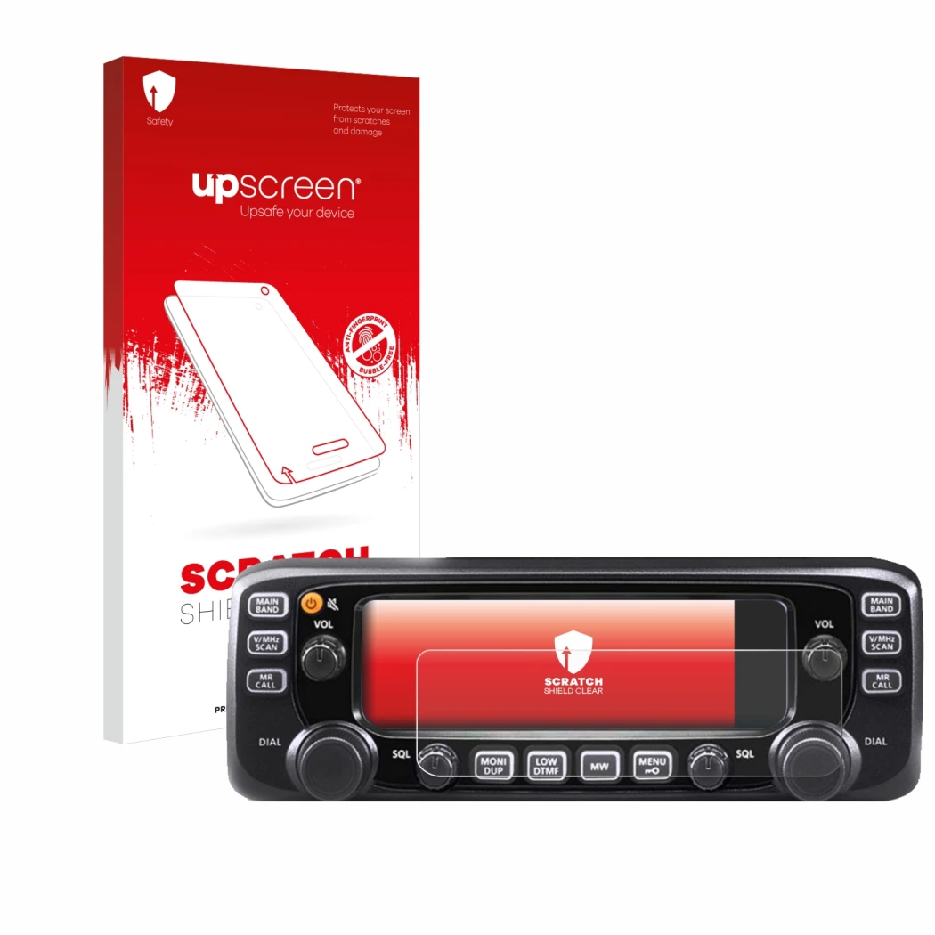 Front side of a product packaging with the brand logo upscreen. Next to it is the device Icom IC-2730E shown with the correspo