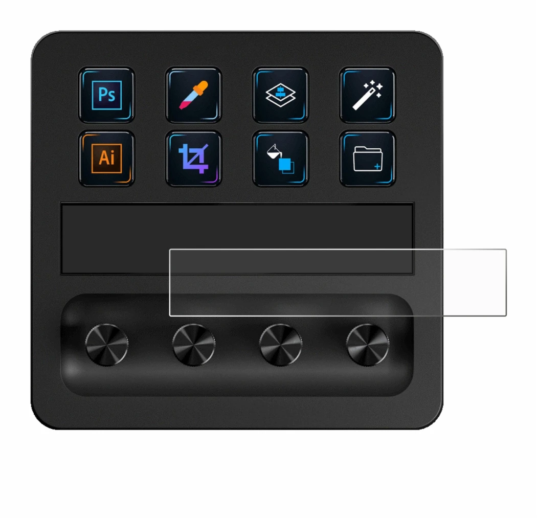 Image of the device Elgato Stream Deck + with a wide variety of screen protectors.