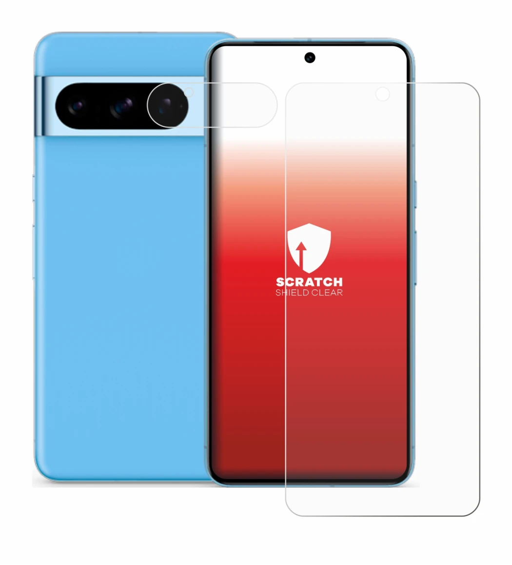 Image of the device Google Pixel 8 Pro (Front+Camera) with a wide variety of screen protectors.