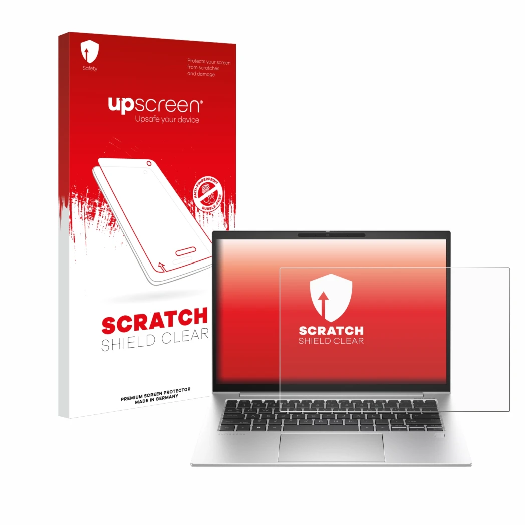 Front side of a product packaging with the brand logo upscreen. Next to it is the device HP EliteBook 840 G10 shown with the c