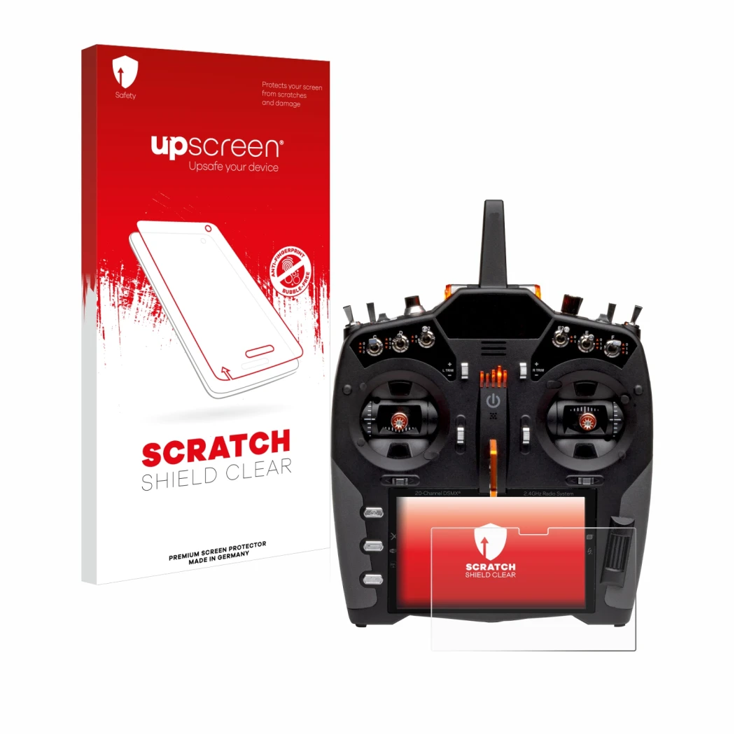 Front side of a product packaging with the brand logo upscreen. Next to it is the device Spektrum NX20 shown with the correspo