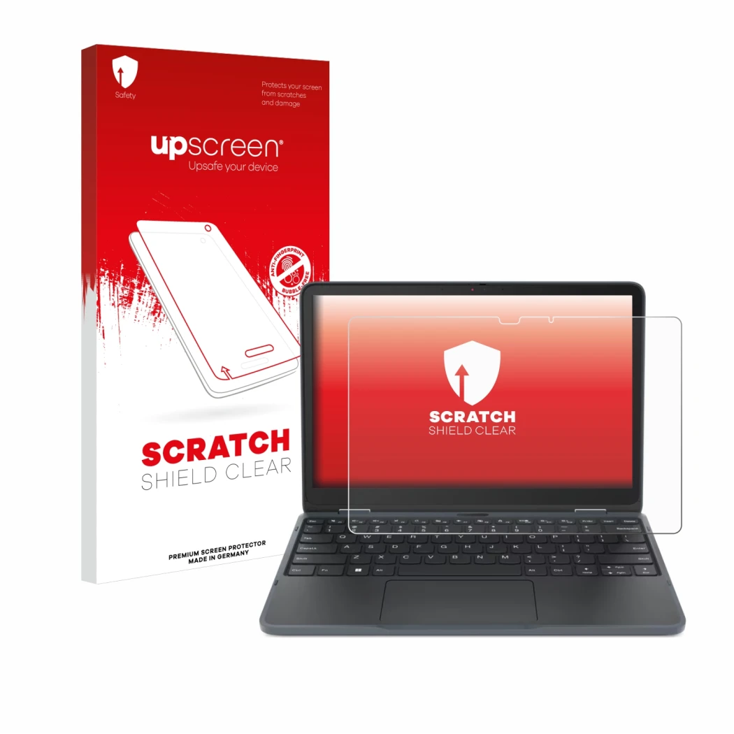 Front side of a product packaging with the brand logo upscreen. Next to it is the device Lenovo 300w Yoga 11