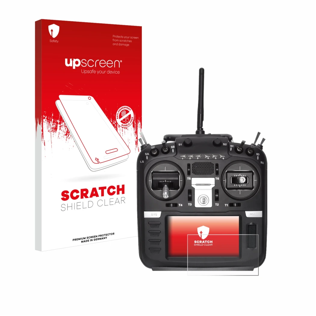 Front side of a product packaging with the brand logo upscreen. Next to it is the device Radiomaster TX16S Mark II shown with 