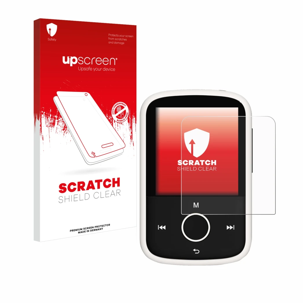 Front side of a product packaging with the brand logo upscreen. Next to it is the device Majority MP3 16GB shown with the corr