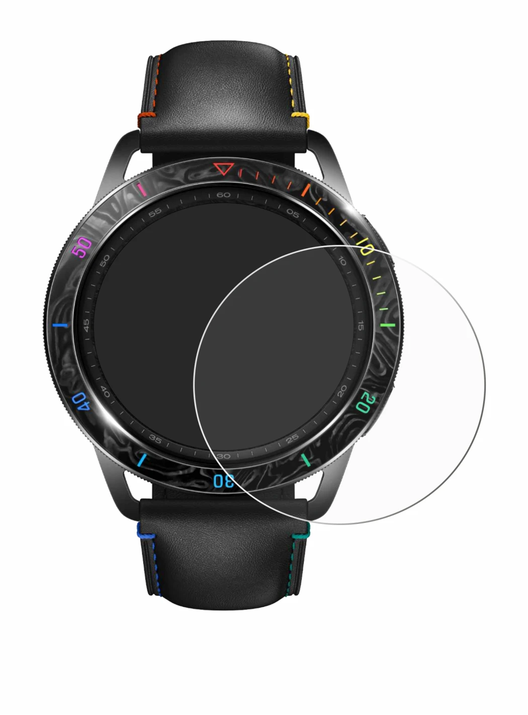 Image of the device Xiaomi Watch S3 with a wide variety of screen protectors.