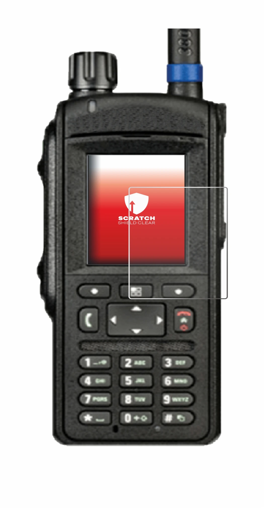 Image of the device Motorola MTP6650 with a wide variety of screen protectors.
