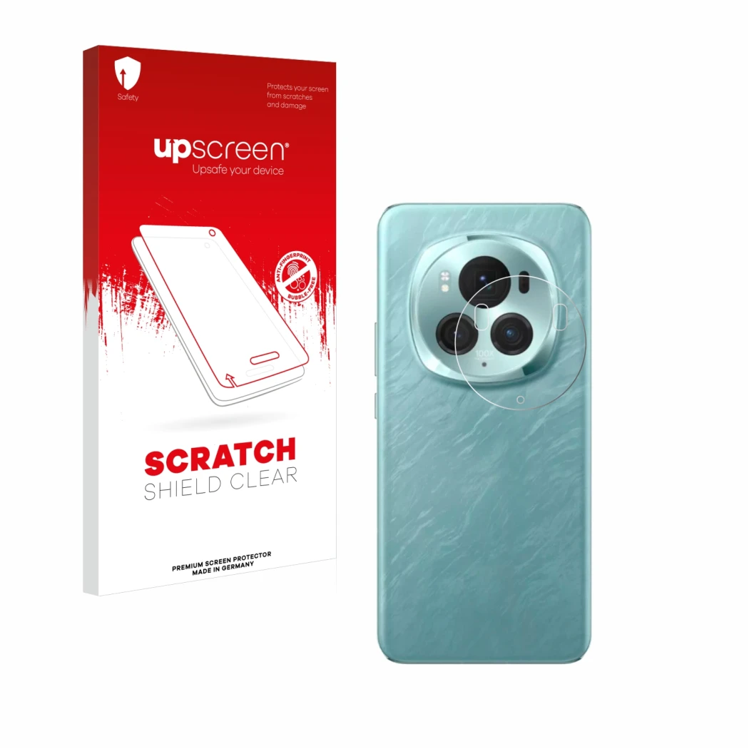 Front side of a product packaging with the brand logo upscreen. Next to it is the device Honor Magic 6 Pro (ONLY Camera Lens) 