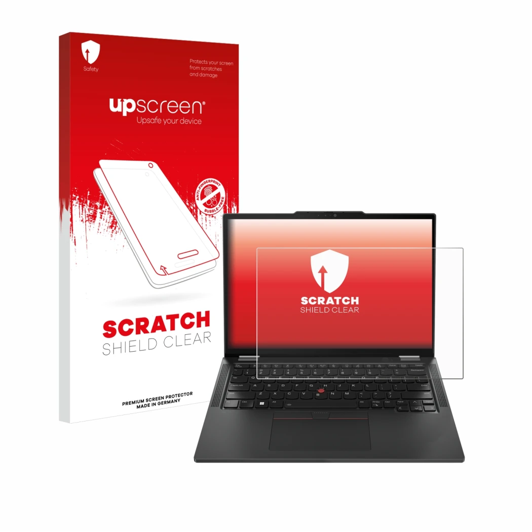 Front side of a product packaging with the brand logo upscreen. Next to it is the device Lenovo ThinkPad X13 Gen 5 shown with 
