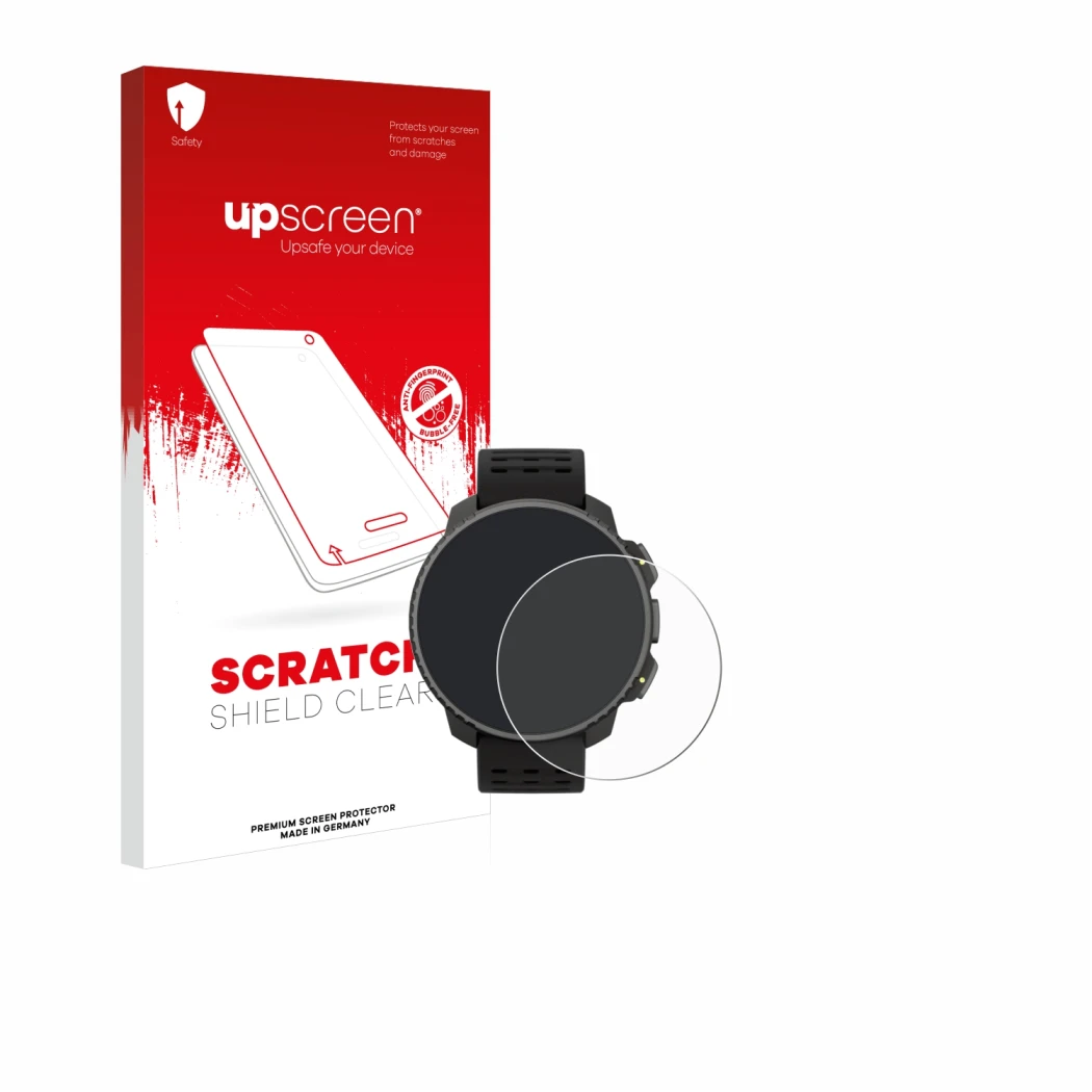 Front side of a product packaging with the brand logo upscreen. Next to it is the device Suunto Vertical Solar shown with the