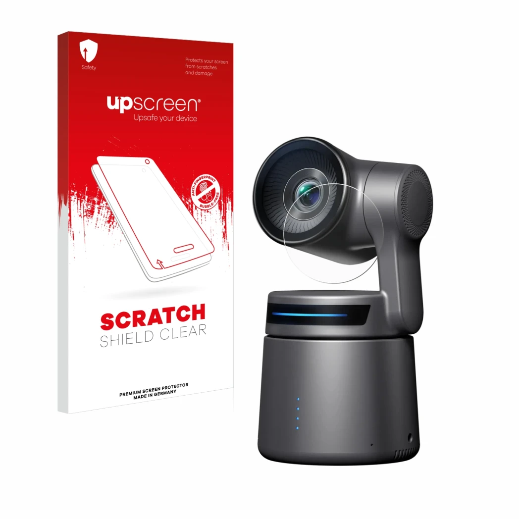 Front side of a product packaging with the brand logo upscreen. Next to it is the device OBSBOT Tail Air shown with the corres