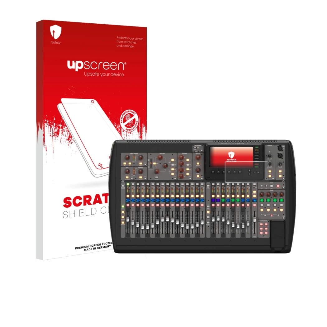 Front side of a product packaging with the brand logo upscreen. Next to it is the device Behringer X32 shown with the correspo