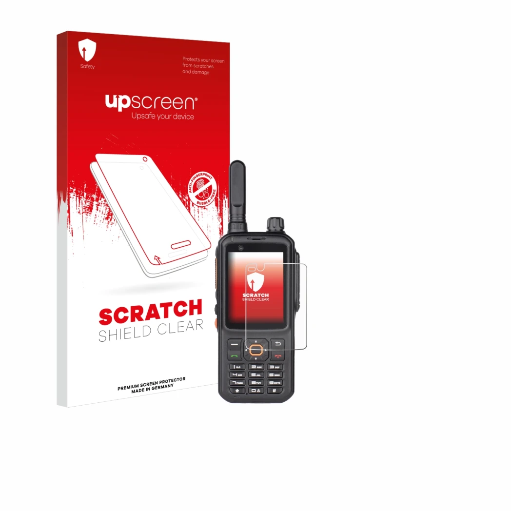 Front side of a product packaging with the brand logo upscreen. Next to it is the device Inrico T320 shown with the correspond