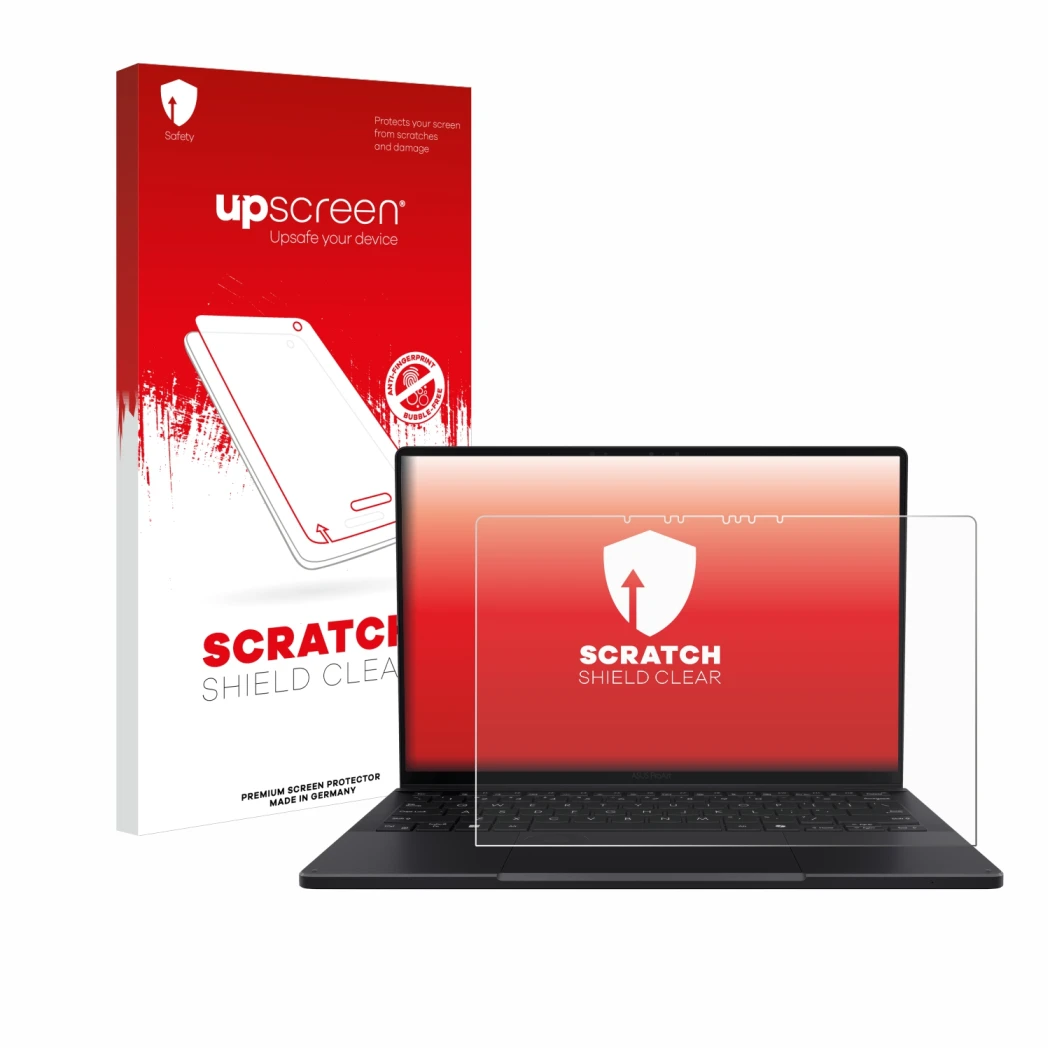 Front side of a product packaging with the brand logo upscreen. Next to it is the device ASUS ProArt PX13 shown with the corre