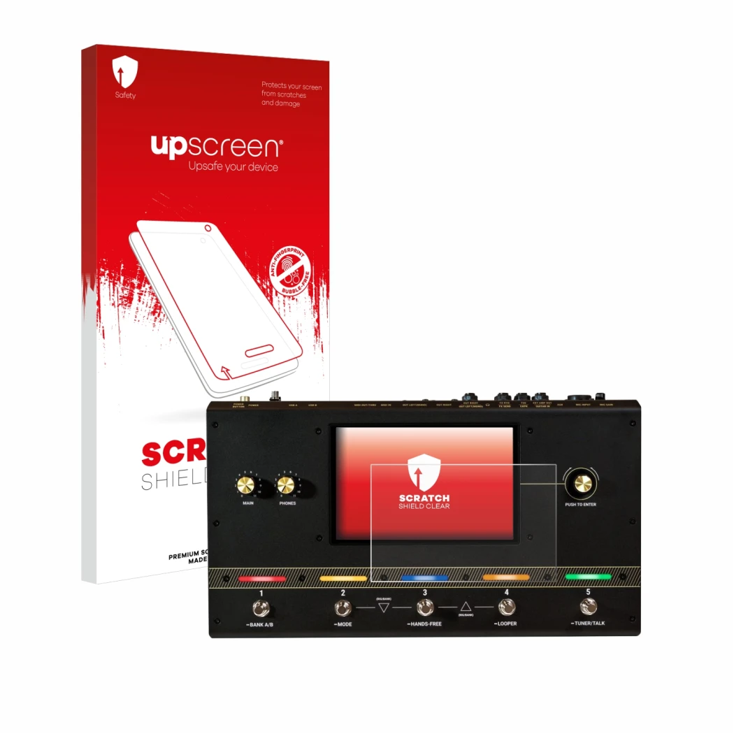 Front side of a product packaging with the brand logo upscreen. Next to it is the device Headrush Core shown with the correspo