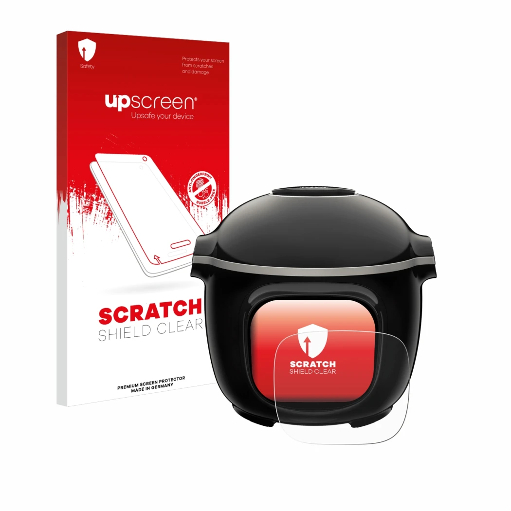 Front side of a product packaging with the brand logo upscreen. Next to it is the device Moulinex Cookeo Touch shown with the