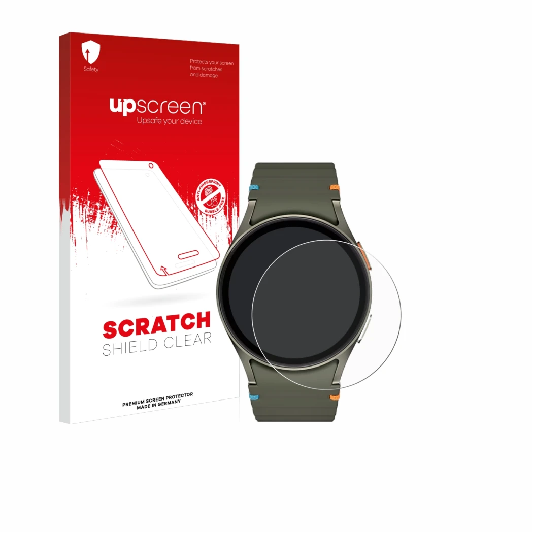 Front side of a product packaging with the brand logo upscreen. Next to it is the device Samsung Galaxy Watch 7 (40 mm) shown 