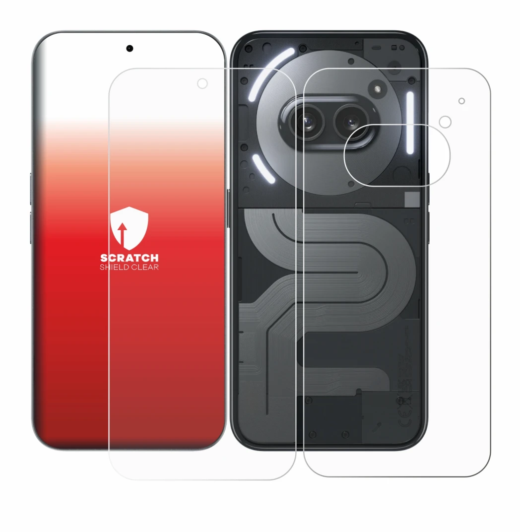 Image of the device Nothing Phone (2a) Plus (Front+Back) with a wide variety of screen protectors.