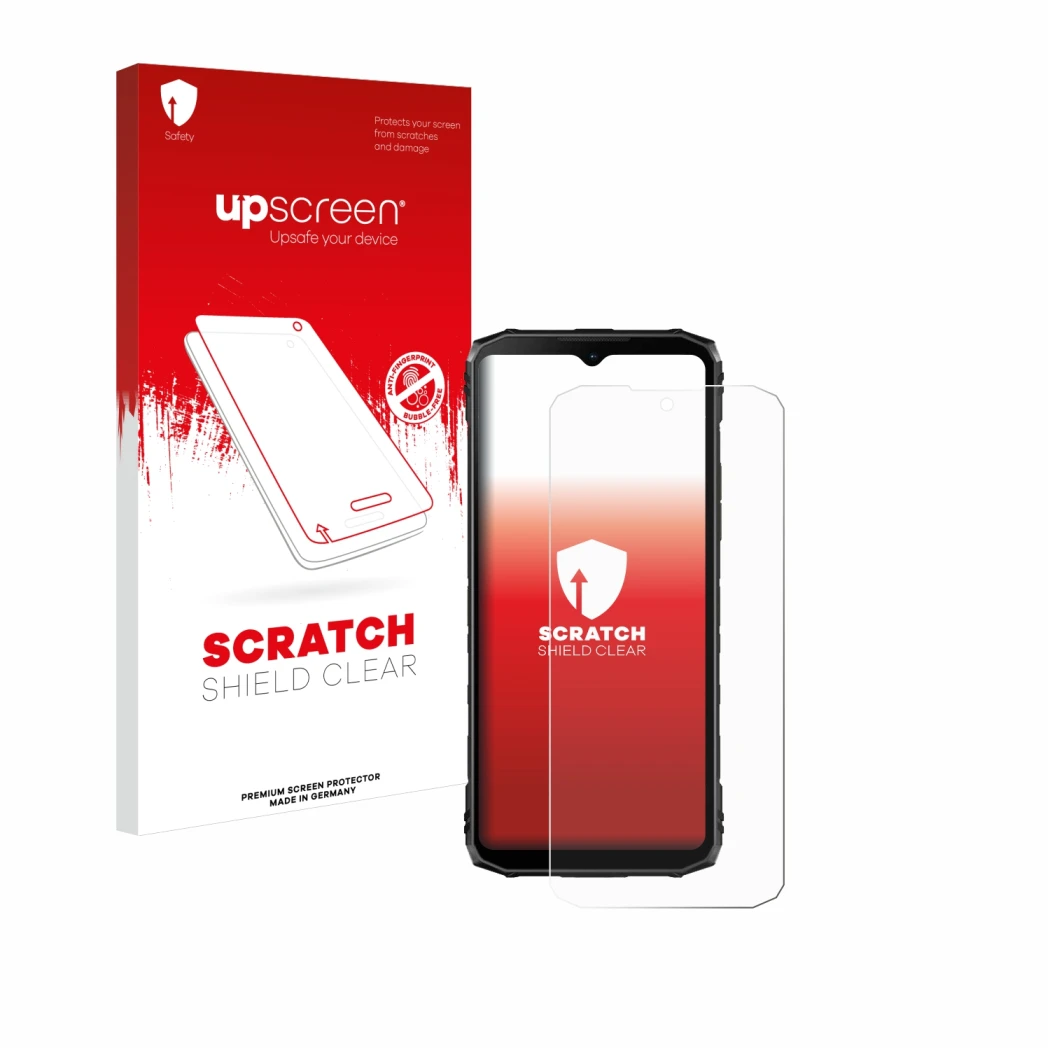 Front side of a product packaging with the brand logo upscreen. Next to it is the device Doogee Blade 10 Ultra shown with the