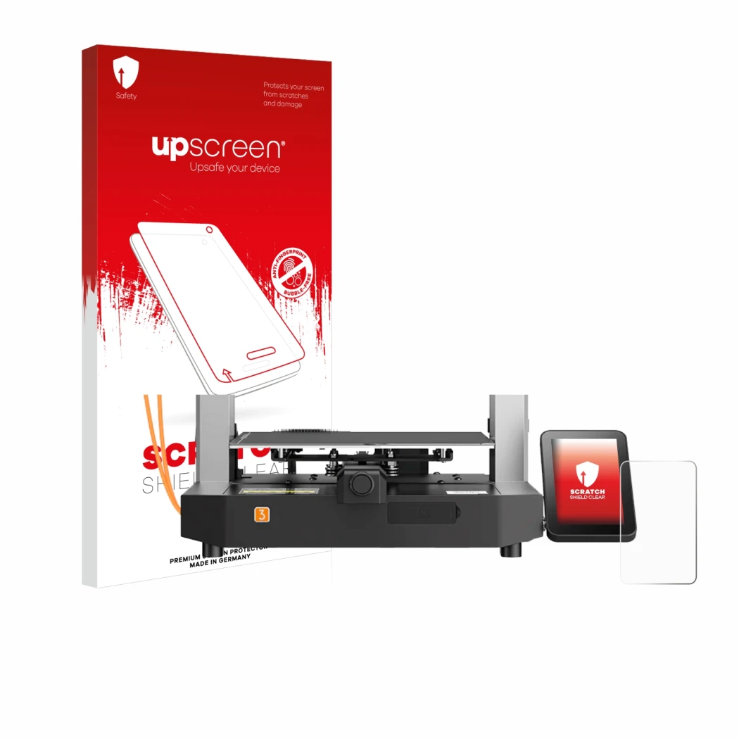 Front side of a product packaging with the brand logo upscreen. Next to it is the device Anycubic Kobra 3 shown with the corre