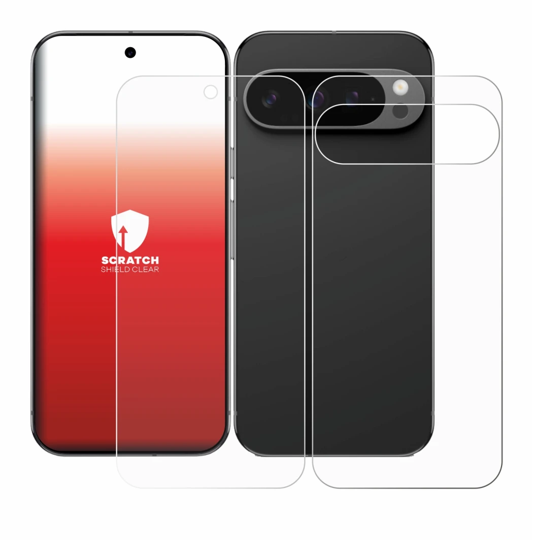 Image of the device Google Pixel 9 Pro XL (Front+Back) with a wide variety of screen protectors.