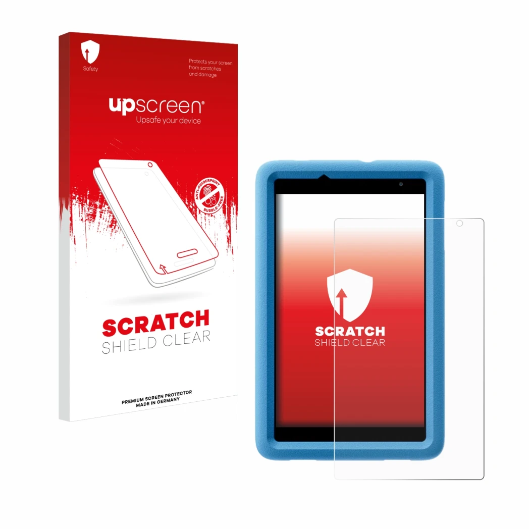 Front side of a product packaging with the brand logo upscreen. Next to it is the device Blackview Tab A5 Kids shown with the